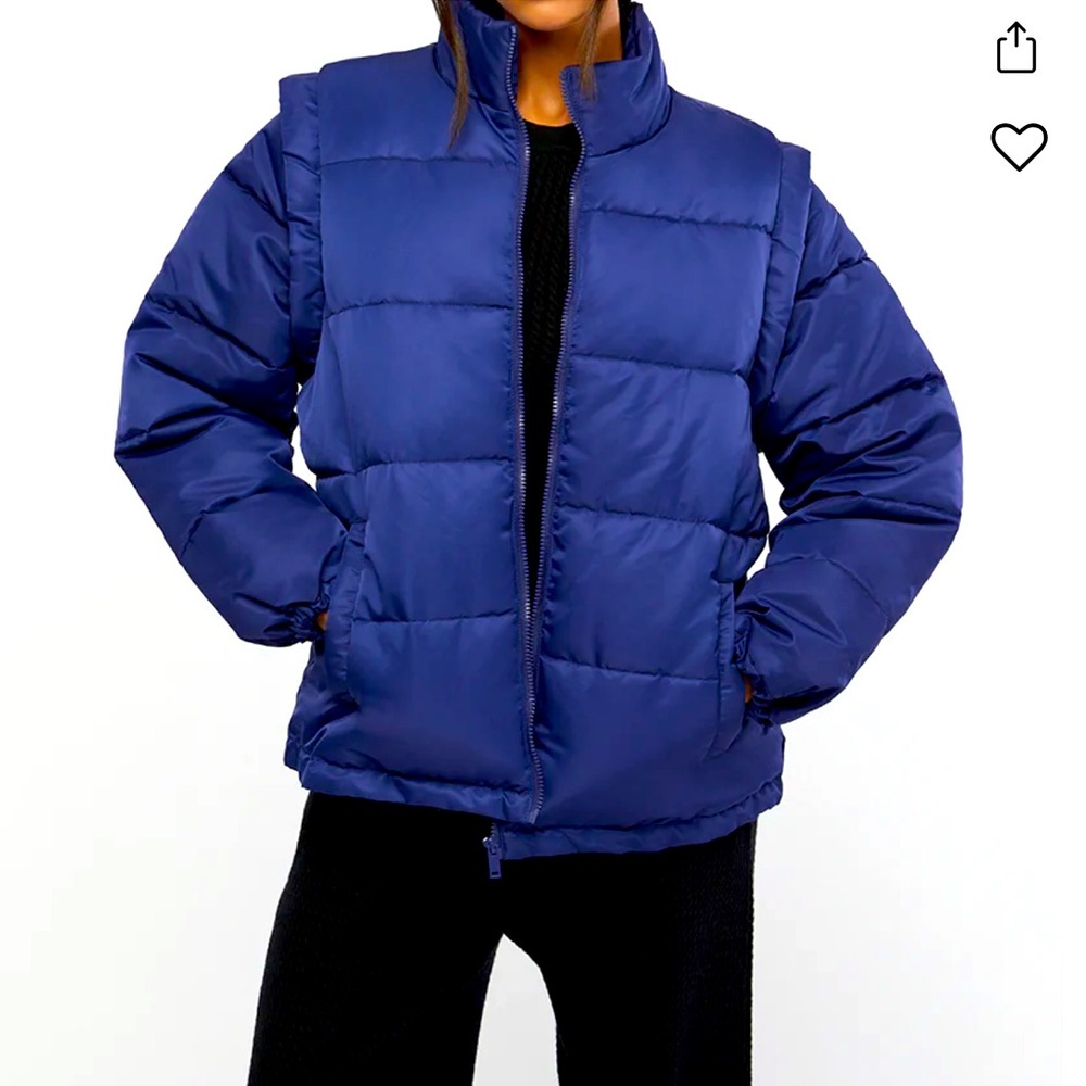 Weworewhat Zip off sleeve puffer coat blue size